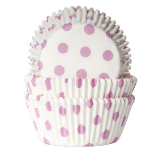 Cupcake Baking Cases - White with Pink Polkadots
